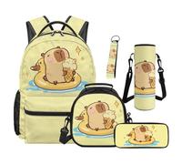 Renewold Cute Capybara Duck Girls Backpack 5pcs Set Sport Travel School Bag Backpack with Adjustable Strap Bookbag for Kids Teens Back Packs with Lunch Bags Tote Pencil Case Water Bottle Sleeve