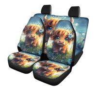 Renewold Cute Highland Cow Car Seat Covers Set Car Accessories Set Breathable Car Seat Covers Front Seats Back Seats 4 Seats Car Seat Protector Easy to Install for Most Cars And Most Sedans