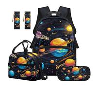 Renewold Galaxy Planet Fashion Boys Backpack Kids Teens Backpack 5PCS Set Lightweight School Bag with Lunch Bag Pencil Pouch Bookmark Multiple Compartments for 6-12 Years Boys School Travel Athletic