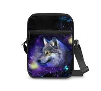 Renewold Galaxy Wolf Print Crossbody Bag Messenger Bag Cell Phone Purses Shoulder Bag for Travel Casual Athletic Satchel Handbags with Adjustable Shoulder Strap