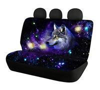 Renewold Galaxy Wolf Print Men Auto Back Seat Covers 2pcs, Vehicle Seat Protector Car Rear Mat Covers, Durable Split Bench Cover Elastic Fit Most Sedan SUV Van Truck