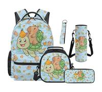Renewold Girl Backpack Kids School Backpack Set Cute Capybara Sea Turtle Book Bag Daypack with Lunchbox Pen Case Water Bottle Bag Keychain 5 Piece Set for Primary Middle Student 5-14 Years Ligthweight