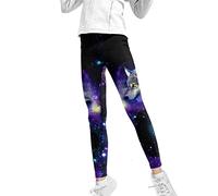 Renewold Girls' Athletic Leggings Youth Kid's Dance Running Yoga Leggings Galaxy Wolf Pattern Pants Active Tights High Waist Trousers Elastic Waistband Pant