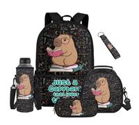 Renewold Girls Backpack 5 Piece Set Kids Teens Bookbag School Book Bag with Front Pocket Backpack and Lunch Bag Pencil Case Water Bottle Sleeve for Girls Lightweight Cute Capybara Mathematical Formula