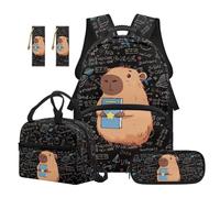 Renewold Girls Backpack School Bag Reusable Insulated Lunch Box Pencil Case Bookmarks 5 PCS Set Cute Capybara Math Formula Kids Teens Bookbag School Supplies Travel Athletic Gym Use Comfort