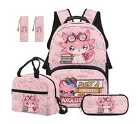 Renewold Girls Cute Backpack 5PCS School Bag Set Backpack with Lunch Box Pencil Bag Large Personalized Just A Girl Who Loves Axolotls Elementary Middle Student Bookbag for Camping Picnic Trips 17 inch