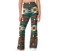 Renewold Girl's Flare Leggings High Waist Flared Yoga Pants Bell Bottom Stretchy Long Pants Bootcut Jazz Dance Pants for Kids Clothes Western Tribal Aztec Print Size 13-14 Years