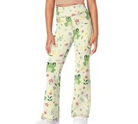 Renewold Girl's Flare Leggings High Waisted Yoga Pants Bootcut Dance Pants Kids Teens Bell Bottoms Casual Athletic Performance Clothes Frog Flower Pattern Activewear Size 7-8 Years