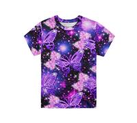 Renewold Girls Shirt Butterfly Purple Pattern Short Sleeve Crewneck T-Shirts Top Tee Size 7-8 Years Toddler Boys' Soft Comfy T-Shirt Summer Spring Tee Shirt