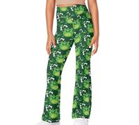 Renewold Green Frog Print High Waisted Yoga Pants Girl's Flare Leggings Bootcut Dance Pants Activewear Sweatpants Kids Teens Bell Bottoms St. Patrick's Day Daily Sport Clothes Size 13-14 Years