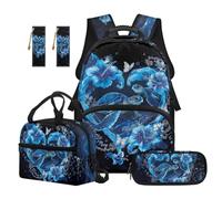 Renewold Kids Backpack 5PCS Set, Durable School Backpack with Insulated Lunch Bag Pencil Pouch, Adjustable Shoulder Straps Bookbag for 5-14 Girls, Sea Turtle Blue Hibiscus, Elementary Middle School