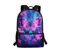 Renewold Purple Butterfly 17 Inch Girls Backpack with Compartments Casual Travel Rucksack Lightweight School Bag Large Capacity Suitable for Elementary Middle School High School