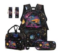Renewold School Backpack 5 Piece Kids Backpack Set Large Capacity Multi-Pocket School Bag with Lunch Box Pencil Case Galaxy Planet Tractor Adjustable Padded Straps for School Weekend Travel 6-12