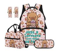 Renewold School Backpack Kids Teens Backpack 5PCS Set Lightweight Durable School Bag with Lunch Box Pencil Case Adjustable Shoulder Straps for Primary Middle School Girls Just a Capybara Loves to Read