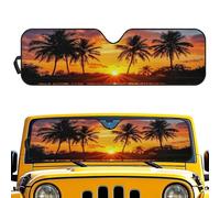 Renewold Tropical Coconut Tree Sunset Car Windshield Sunshade Car Window Cover Foldable Sun Shade Fit for Jeep Wrangler JK JKU JL JLU 1997-2023 Gladiator JT UV Rays Sunlight Sun Visor Shield