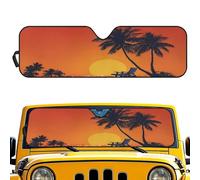 Renewold Tropical Palm Tree Sunset Automotive Front Windshield Sunshade Summer Car Window Covers Block Heat UV Rays Sun Shade for Jeep Wrangler JK JKU JL JLU 1997-2023 Outdoor Sun Visor Shield