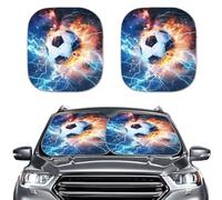 Renewold Windshield Sunshade for Car Summer Front Window Sun Shade Soccer Pattern Sun Visor Shield Cover Pack of 2pcs Foldable Universal Fit Most Sedan Van SUV Truck Interior