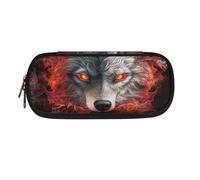 Renewold Wolf Flame Print Pen Case Adult Kids Teens Pencil Pouch Bag Office College School Stationery Organizer Box Desk Supplies Holder Lightweight Portable