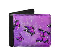 Renewold Women Girls Wallet, Small Short Coin Purse, Butterfly Purple Portable Card Holder Foldable Bag, Cash Clutch Wallets Storage Pocket