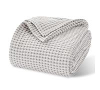 RENEWROOTS 100% Cotton Waffle Woven Throw Blanket for Couch Sofa, Soft Lightweight Jacquard Dual-Tone Textured Blanket, Fading Resistant 50" x 60" Gray