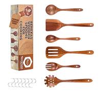Renexas 6 Pcs Wooden Spoons for Cooking Utensils, Natural Teak Wooden Cooking Spoons with Nonstick Spatula Set, Bamboo Kitchen Utensils With Holder, Wood Spoon Set for Kitchen Essentials