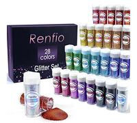 Renfio 28 Colors Holographic Glitter Set, 14.81oz 420g Ultra Fine Glitter Powder PET 1/128" 0.008" 0.2mm Resin Suppies Assorted Craft Glitter for Fake Nails, Resin Art, Tumblers, Slime, Hair, Bomb