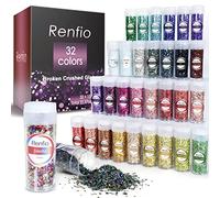 Renfio 32 Colors Broken Crushed Glass Glitter Set, 22.57oz 640g Glitter Shards 2-4mm Irregular Metallic Glass Chips Crystal Chunky Flakes Sequins Gravel for Resin Craft Supplies, Jewelry Making, Nail
