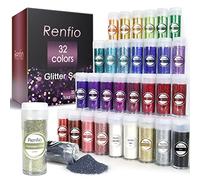 Renfio 32 Colors Glitter Set, 16.93oz 480g Ultra Fine Glitter Powder PET 1/128" 0.008" 0.2mm Resin Suppies Assorted Craft Glitter for Fake Nails, Resin Art, Tumblers, Slime, Hair, Bomb