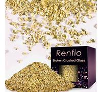 Renfio Broken Crushed Glass Glitter Shards 2-4mm Irregular Small Metallic Chunky Chips 3.5 Oz (100g) High Luster Craft Sequins Gravel for DIY Phone Case Geode Resin Art Ornament Coasters - Light Gold