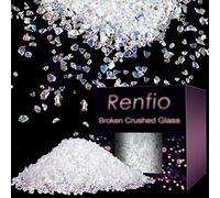 Renfio Broken Crushed Glass Glitter Shards 2-4mm Irregular Small Metallic Chunky Chips 7 Oz (200g) High Luster Craft Sequin Gravel for DIY Phone Case Geode Resin Art Coasters Ornament - Colorful white