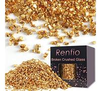 Renfio Broken Crushed Glass Glitter Shards Crush 2-4mm Irregular Small Chunky Chips 7 Oz (200g) High Luster Craft Sequins Gravel for DIY Phone Case Geode Resin Art Coasters Ornament - Gold