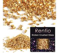 Renfio Broken Crushed Glass Glitter Shards Crush 2-4mm Irregular Small Metallic Chunky Chips 3.5 Oz (100g) High Luster Craft Sequins Gravel for DIY Phone Case Geode Resin Art Coasters Ornament - Gold