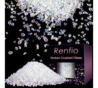 Renfio Broken Crushed Glass Glitter Shards Crush 2-4mm Irregular Small Metallic Chunky Chips 3.5 Oz (100g) High Luster Craft Sequins Gravel for DIY Phone Case Geode Resin - Colorful White