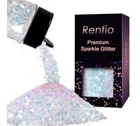 Renfio Chunky Glitter,1.76oz/50g White Iridescent Resin Glitter,Mixed Chunky Hexagon Sequins for Snowglobe Tumblers,Expoy Resin,Crafts,Festival Decoration,Nail,Slime