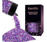 Renfio Glitter Mix - Laser Light Purple, 2.11oz/60g Holographic Fine & Chunky Glitter for Nail Art, Tumblers, Slime & Crafts