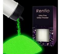 Renfio Glow in The Dark Glitter Powder Metallic Resin Glitter PET Flakes Crafts Sequins 1/128" 0.008" 0.2mm Epoxy Chips Flakes for Tumblers Slime 1.75 Oz (50g) - White to Green