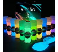 Renfio Glow in The Dark Set, 12 Colors × 23g/0.7oz Resin Luminous Pigment Powder, Glowing Mica Powder, Glow Paint Dyes for Epoxy Resin, Acrylic Paint, Nail Art, DIY Crafts