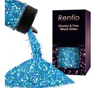 Renfio Holographic Glitter, 2.11oz/60g Medium Chunky and Ultra Fine Glitter Mix for Nail Art, Slime, Resin and PET Flakes - Laser Blue