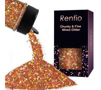 Renfio Holographic Glitter, 2.11oz/60g Medium Size Chunky Glitter Mix Ultra Fine Glitter for Crafts Copper Glitter Sequins Resin Glitters PET Flakes for Nail Art Tumblers Slime - Laser Light Copper