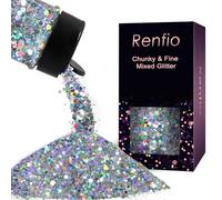 Renfio Holographic Glitter, 2.11oz/60g Medium Size Chunky Glitter Mix Ultra Fine Glitter for Crafts Silver Glitter Sequins Resin Glitters PET Flakes for Nail Art Tumblers Slime - Diamond Laser Silver