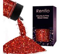 Renfio Holographic Glitter, 2.11oz/60g Medium Size Chunky Mix Ultra Fine for Crafts, Red Sequins, Valentines Resin, PET Flakes for Nail Art, Tumblers, Slime - Laser Red
