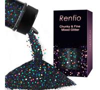 Renfio Holographic Glitter Mix - 2.11oz/60g Medium Size Chunky & Ultra Fine Black Glitter Sequins for Nail Art, Tumblers, Slime & Resin