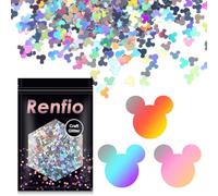 Renfio Holographic Mickey Mouse Confetti Glitter 1.75 Oz (50g) Mickey Mouse Shape Shiny Sequin Glitters Resin Sparkle Chunky Sequins for DIY Mold Art Nail Artwork Holiday Decoration - Laser Silver
