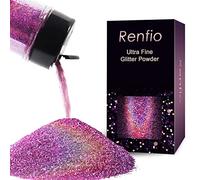 Renfio Holographic Ultra Fine Glitter Powder Metallic Resin Glitter 2.11 Oz (60g) PET Flakes Crafts Sequins 1/128" 0.008" 0.2mm Epoxy Chips Flakes for Tumblers Slime - Laser Pink