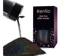 Renfio Holographic Ultra Fine Glitter Powder Metallic Resin Glitter 2.11 Oz (60g) PET Flakes Crafts Sequins 1/128" 0.008" 0.2mm Epoxy Chips Flakes for Tumblers Slime - Laser Black