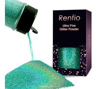 Renfio Holographic Ultra Fine Glitter Powder Metallic Resin Glitter 2.11 Oz (60g) PET Flakes Crafts Sequins 1/128" 0.008" 0.2mm Epoxy Chips Flakes for Tumblers Slime - Laser Mint Blue