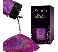 Renfio Holographic Ultra Fine Glitter Powder Metallic Resin Glitter 2.11 Oz (60g) PET Flakes Crafts Sequins 1/128" 0.008" 0.2mm Epoxy Chips Flakes for Tumblers Slime - Laser Purple