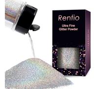 Renfio Holographic Ultra Fine Glitter Powder Metallic Resin Glitter 2.11 Oz (60g) PET Flakes Crafts Sequins 1/128" 0.008" 0.2mm Epoxy Chips Flakes for Tumblers Slime - Laser Silver