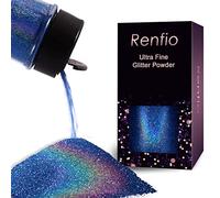 Renfio Holographic Ultra Fine Glitter Powder Metallic Resin Glitter 2.11 Oz (60g) PET Flakes Crafts Sequins 1/128" 0.008" 0.2mm Epoxy Chips Flakes for Tumblers Slime - Laser Ocean Blue