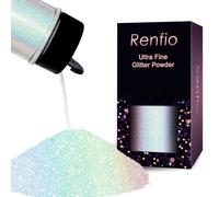 Renfio Iridescent Ultra Fine Glitter Powder Resin Supplies Glitters 1.94 Oz (55g) PET Flake Crafts Sequins 1/128" 0.008" 0.2mm Epoxy Chips Flakes for Tumbler Slime Olympic Decorations - Colorful White